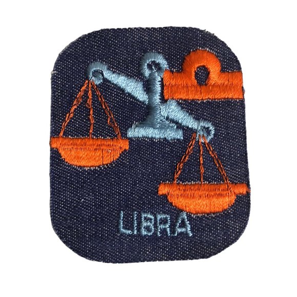Vintage Rumper Stitcher Libra Embroidered Sew Iron On Patch Astrology Denim Blue - Picture 3 of 4